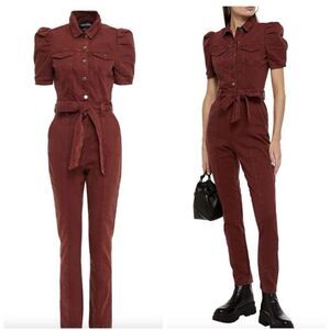 Retrofete Tori Puff Sleeve Denim One Piece Jumpsuit In‎ Rose Pink, Size XS